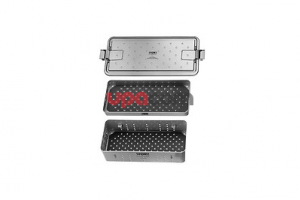 Пластмассовый контейнер для стерилизации и хранения, с перфорацией, с прозрачной крышкой, для двухуровневого хранения, размеры (Ш х Гх В): 530 х 250 х 145 мм, для использования с щипцами и инструментами, по KASSAM-SNYDERMAN