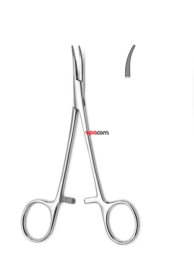 Зажим кровоостанавливающий типа «Москит», изогнутый  по плоскости, 150 мм